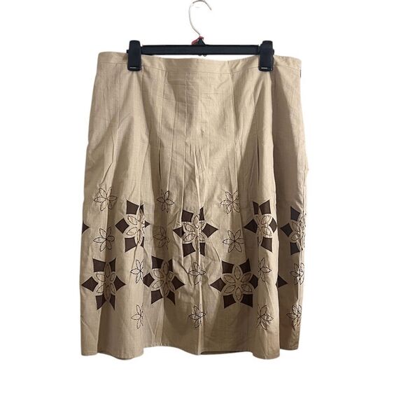 LOFT Womens Skirt 14 Tan Embroidered A-Line - Picture 1 of 2
